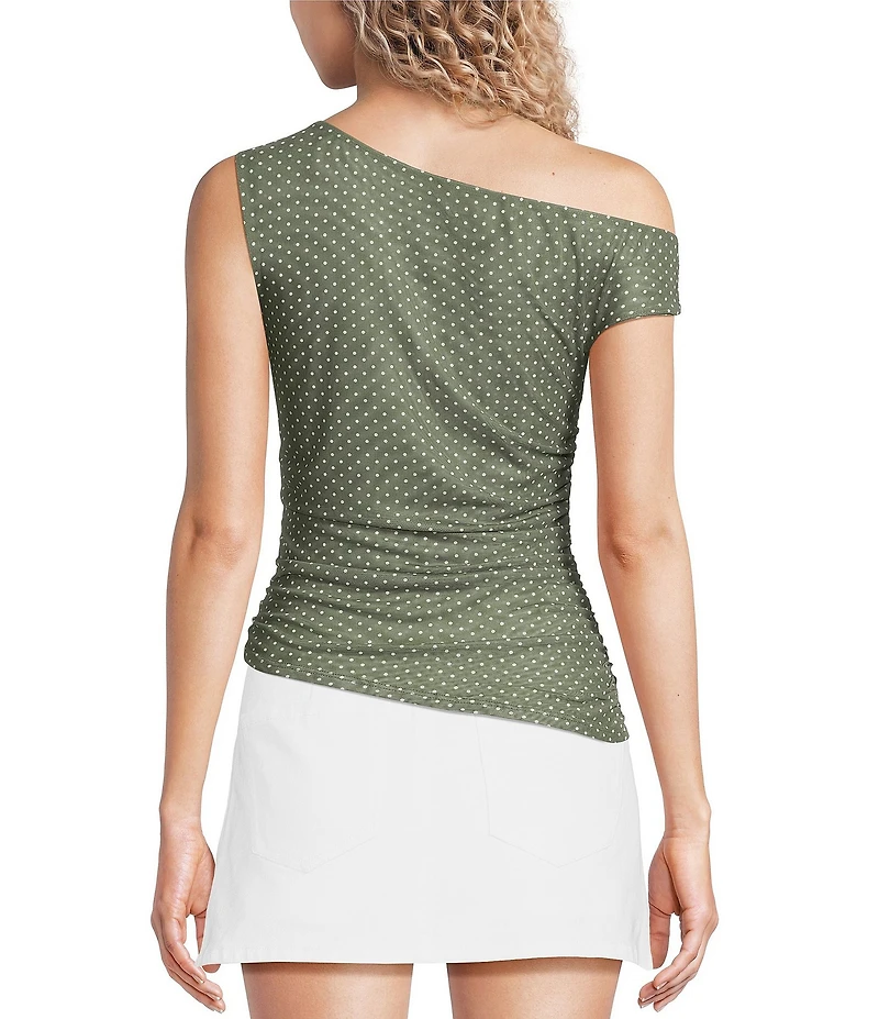 Moa Moa Mesh Polka Dot Asymmetrical Top
