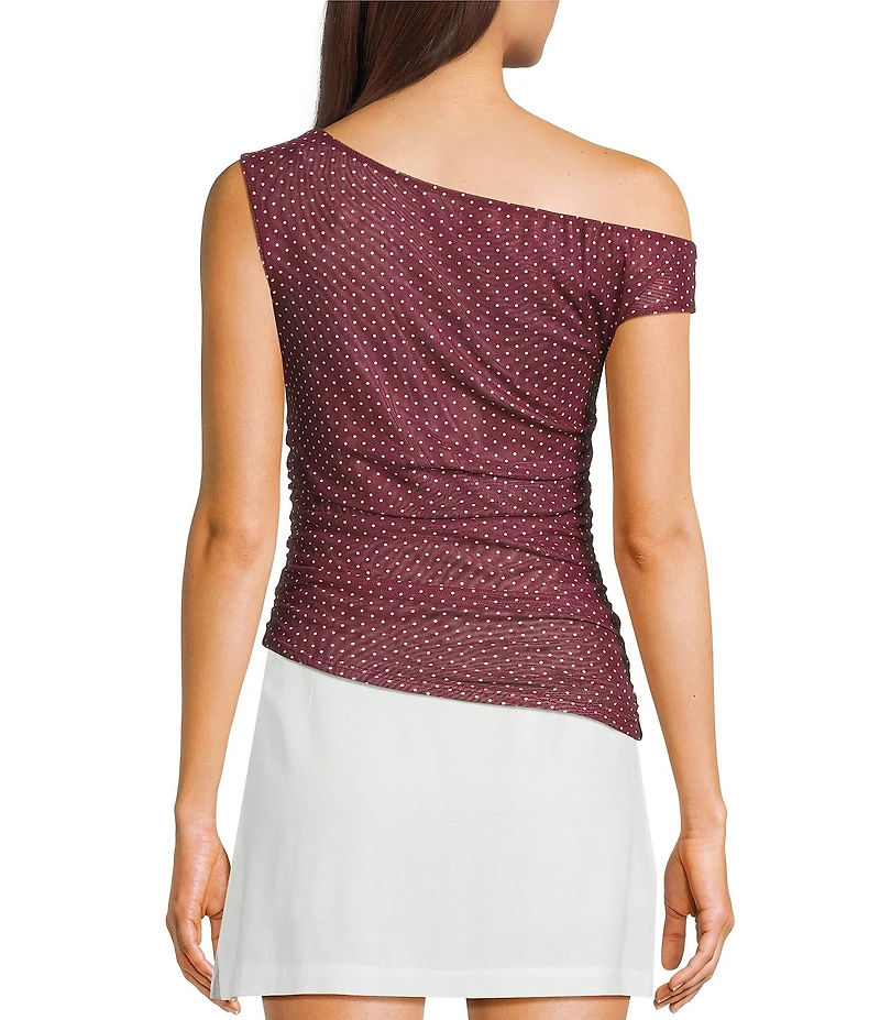 Moa Moa Mesh Polka Dot Asymmetrical Top