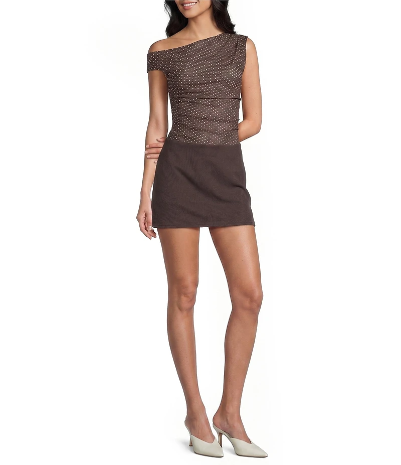 Moa Moa Mid Rise Solid Pull-On A-Line Mini Skort