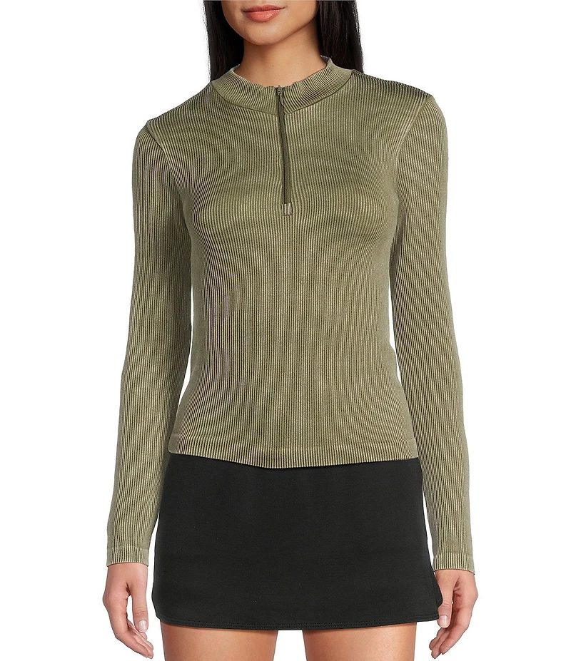 Moa Moa Mock Neck Long Sleeve Quarter Zip Top