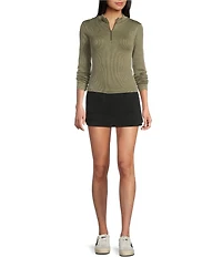 Moa Moa Mock Neck Long Sleeve Quarter Zip Top