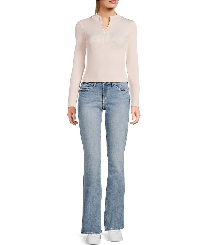 Moa Moa Mock Neck Long Sleeve Quarter Zip Top