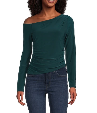 Moa Moa Off The Shoulder Long Sleeve Asymmetrical Hem Top