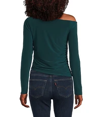 Moa Moa Off The Shoulder Long Sleeve Asymmetrical Hem Top