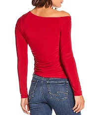 Moa Moa Off The Shoulder Long Sleeve Asymmetrical Hem Top