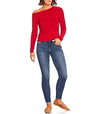 Moa Moa Off The Shoulder Long Sleeve Asymmetrical Hem Top