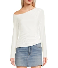 Moa Moa Off The Shoulder Long Sleeve Asymmetrical Hem Top