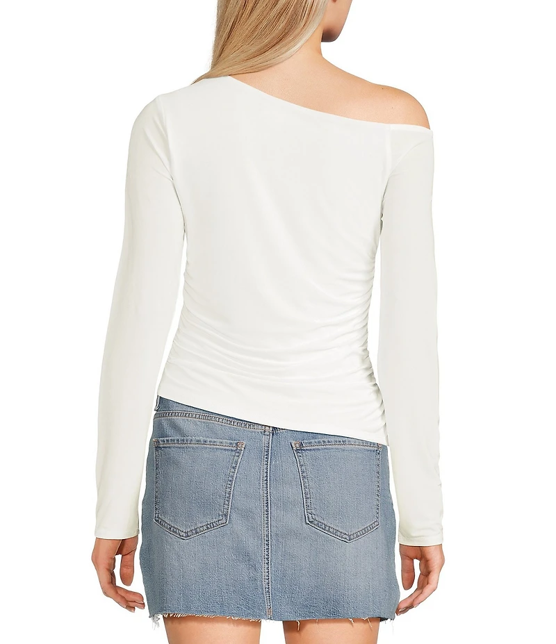 Moa Moa Off The Shoulder Long Sleeve Asymmetrical Hem Top