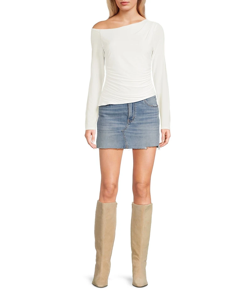Moa Moa Off The Shoulder Long Sleeve Asymmetrical Hem Top