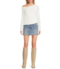 Moa Moa Off The Shoulder Long Sleeve Asymmetrical Hem Top