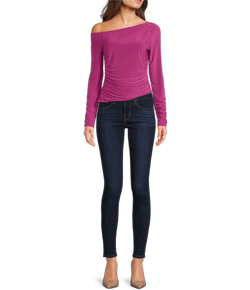 Moa Moa Off The Shoulder Long Sleeve Asymmetrical Hem Top