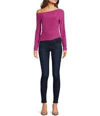 Moa Moa Off The Shoulder Long Sleeve Asymmetrical Hem Top