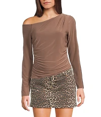 Moa Moa Off The Shoulder Long Sleeve Asymmetrical Hem Top