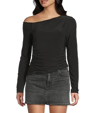 Moa Moa Off The Shoulder Long Sleeve Asymmetrical Hem Top