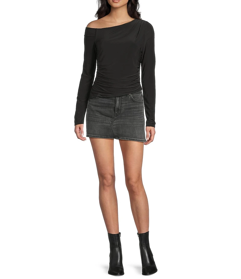 Moa Moa Off The Shoulder Long Sleeve Asymmetrical Hem Top