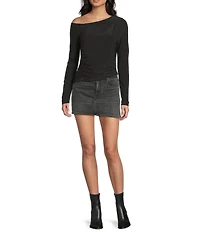Moa Moa Off The Shoulder Long Sleeve Asymmetrical Hem Top