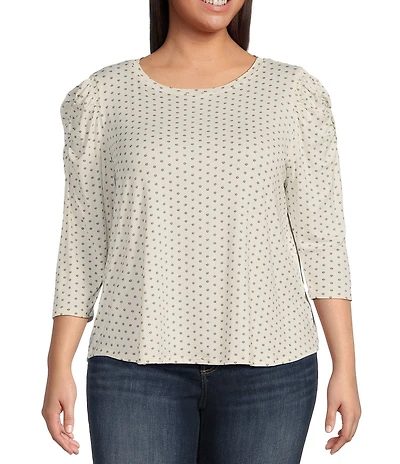 Moa Moa Plus Size 3/4 Sleeve Printed Top