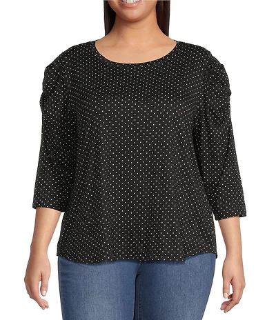 Moa Moa Plus Size 3/4 Sleeve Dot Print Top