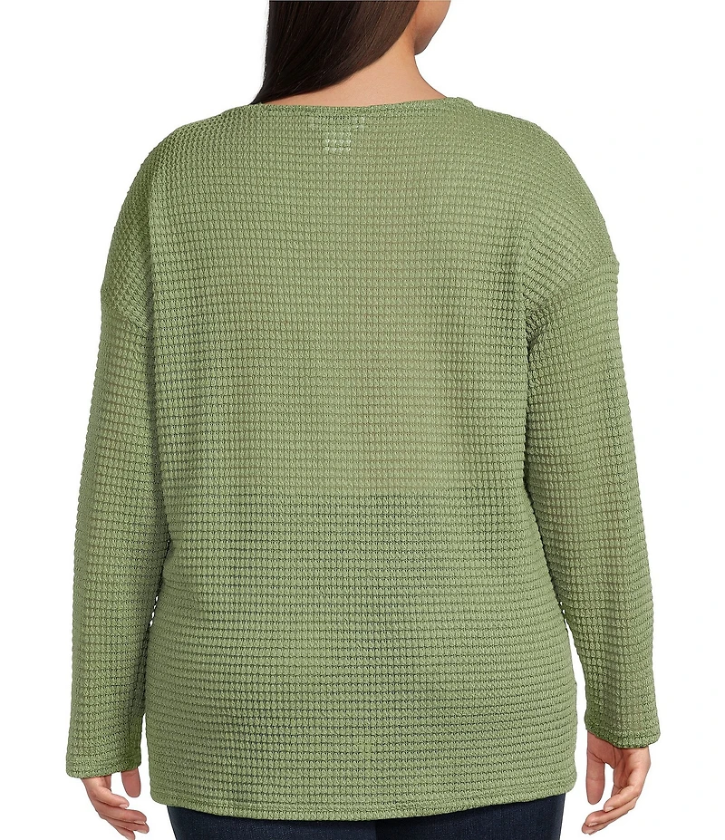 Moa Moa Plus Size Long Sleeve Cropped Lace Up Top