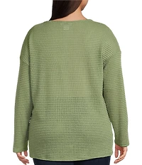 Moa Moa Plus Size Long Sleeve Cropped Lace Up Top