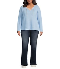 Moa Moa Plus Size Long Sleeve Cropped Lace Up Top