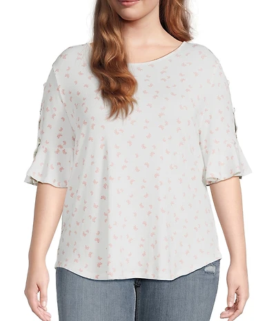 Moa Moa Plus Size Printed Ruffle Sleeve Top