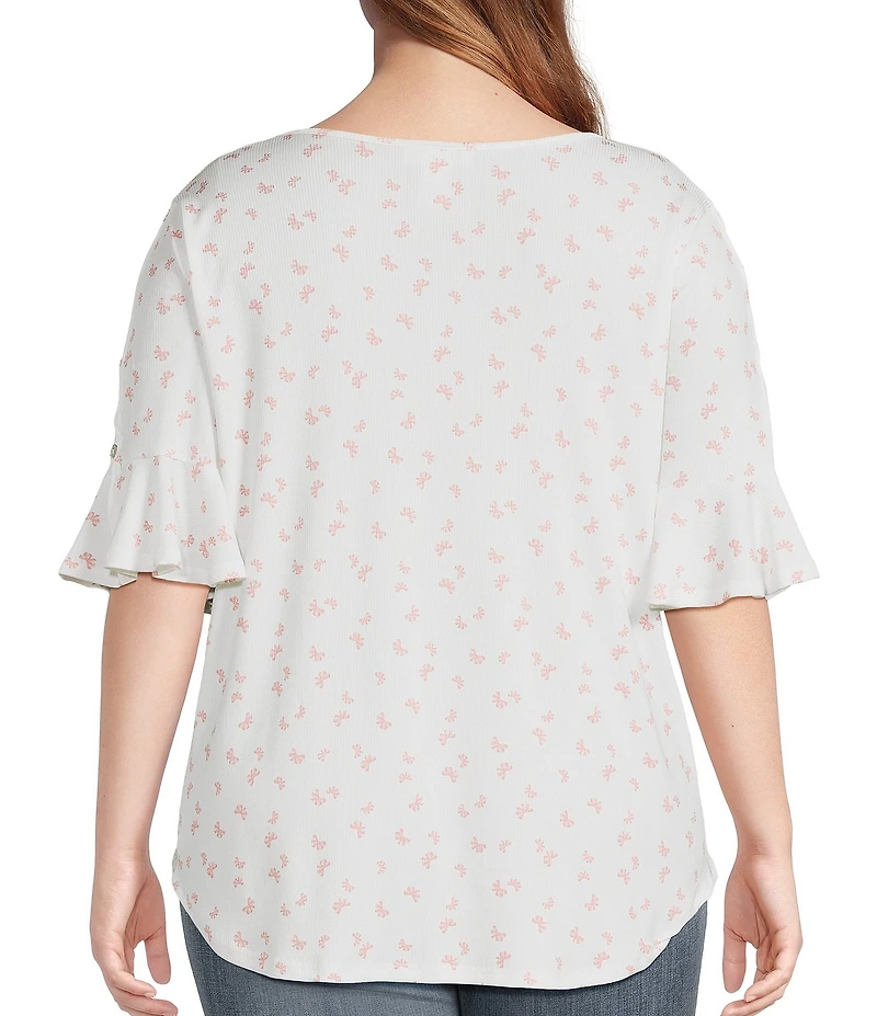 Moa Moa Plus Size Printed Ruffle Sleeve Top