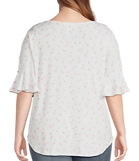 Moa Moa Plus Size Printed Ruffle Sleeve Top