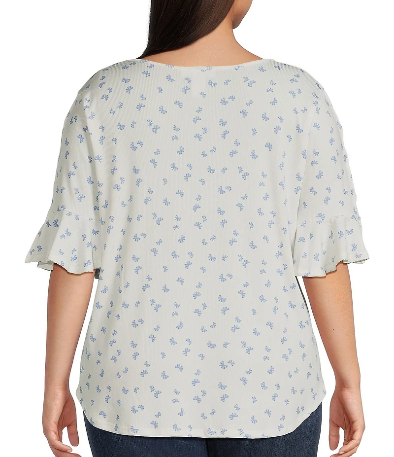Moa Moa Plus Size Printed Ruffle Sleeve Top