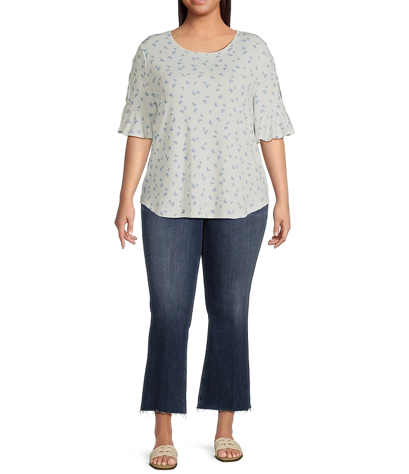 Moa Moa Plus Size Printed Ruffle Sleeve Top
