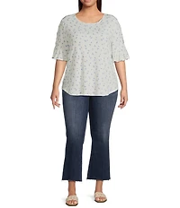 Moa Moa Plus Size Printed Ruffle Sleeve Top