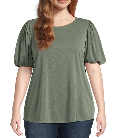 Moa Moa Plus Size Puffed-Sleeve Solid Top