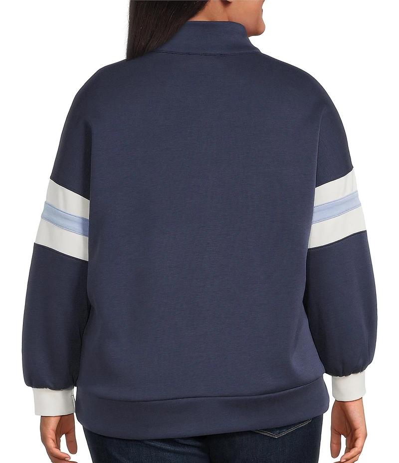 Moa Moa Plus Size Striped Long Sleeve Quarter Zip Sweater