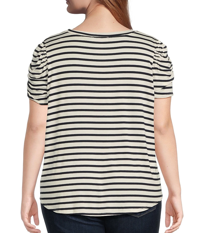 Moa Moa Plus Size Striped Short Sleeve Top