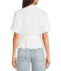 Moa Moa Point Collar Short Sleeve Button Front Cinched Top