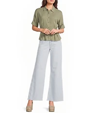 Moa Moa Point Collar Short Sleeve Button Front Cinched Top