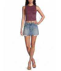 Moa Moa Ribbed Crew Sleeveless Rhinestone Crop Top