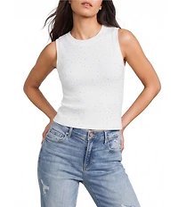 Moa Moa Ribbed Crew Sleeveless Rhinestone Crop Top
