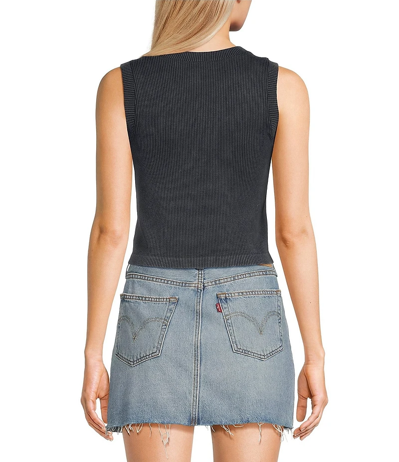Moa Moa Ribbed Crew Sleeveless Rhinestone Crop Top