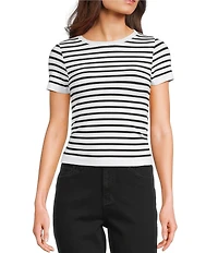 Moa Moa Short Seamless Striped Short Sleeve Cropped Top