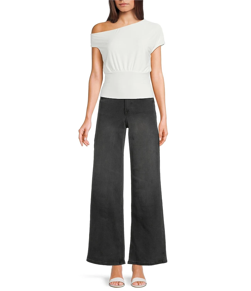 Moa Moa Short Sleeve Asymmetrical Neck Top