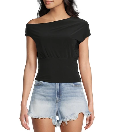 Moa Moa Short Sleeve Asymmetrical Neck Top