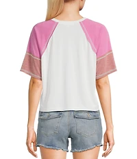 Moa Moa Short Sleeve Color Block Cropped T-Shirt