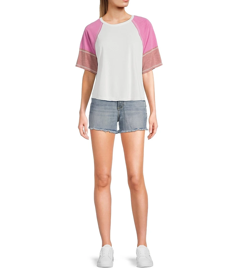 Moa Moa Short Sleeve Color Block Cropped T-Shirt