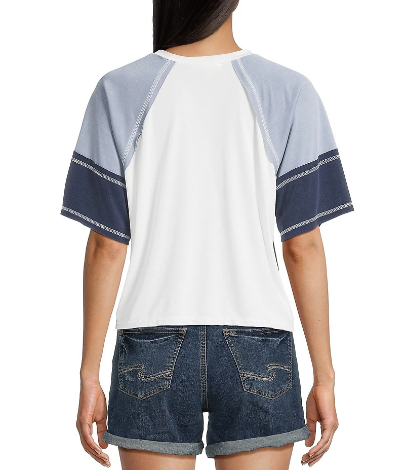 Moa Moa Short Sleeve Color Block Cropped T-Shirt
