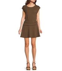 Moa Moa Short Sleeve Shirred Mini Dress