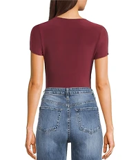 Moa Moa Short Sleeve V-Neck Ruched Bodysuit