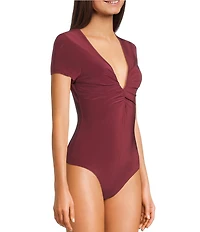 Moa Moa Short Sleeve V-Neck Ruched Bodysuit