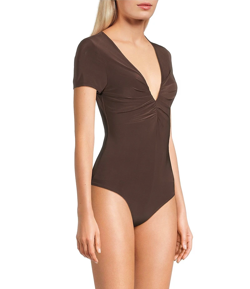 Moa Moa Short Sleeve V-Neck Ruched Bodysuit