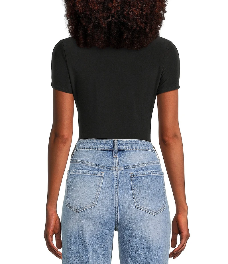 Moa Moa Short Sleeve V-Neck Ruched Bodysuit
